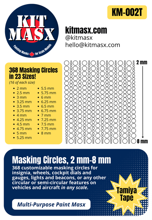 Masking Circles 2 mm-8 mm Multi-Purpose Paint Masks, Any Scale