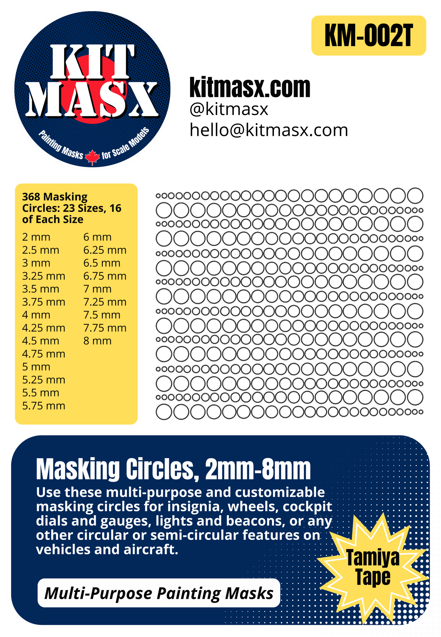 Masking Circles 2mm-8mm Multi-Purpose Paint Masks, Any Scale