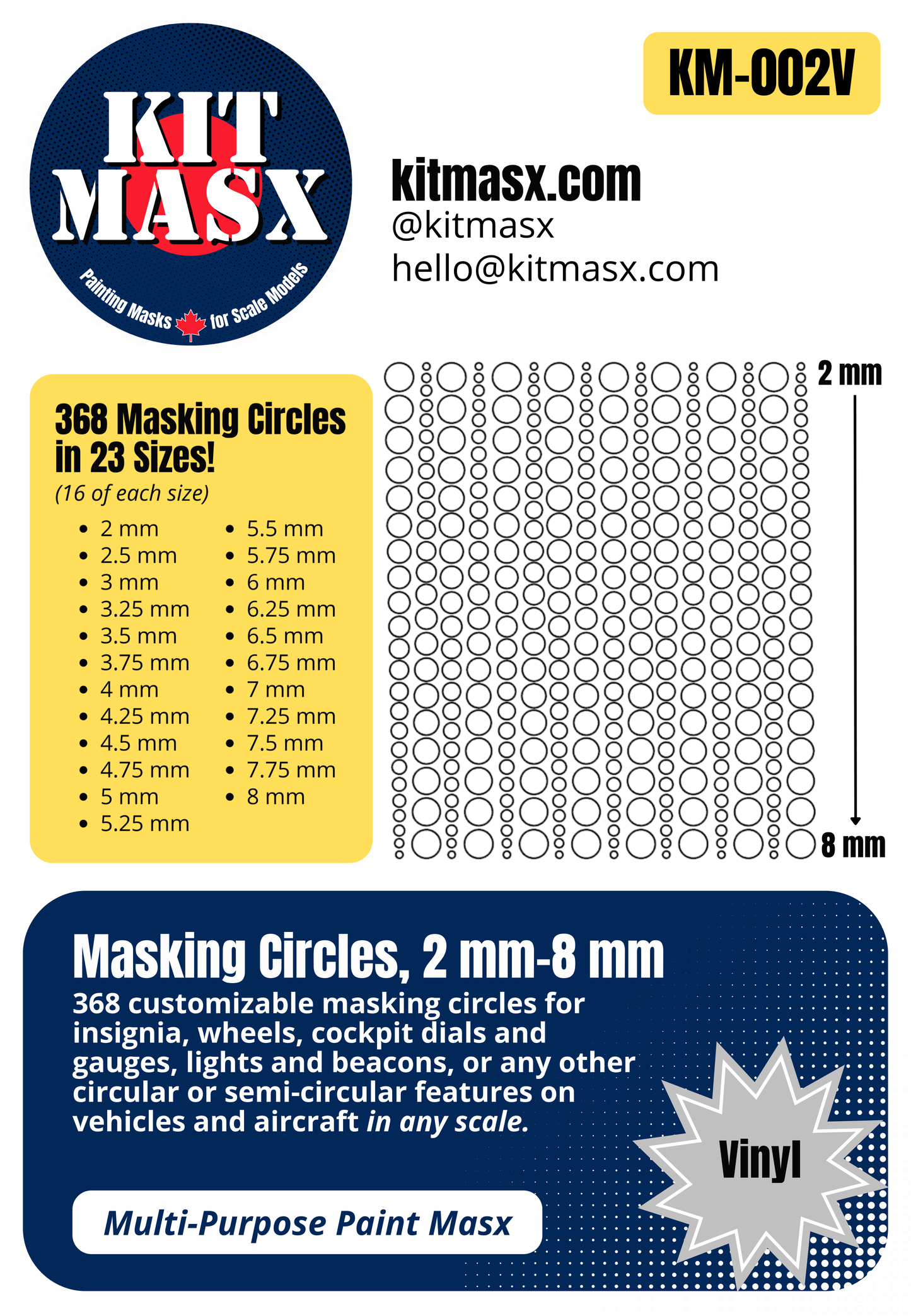 Masking Circles 2 mm-8 mm Multi-Purpose Paint Masks, Any Scale