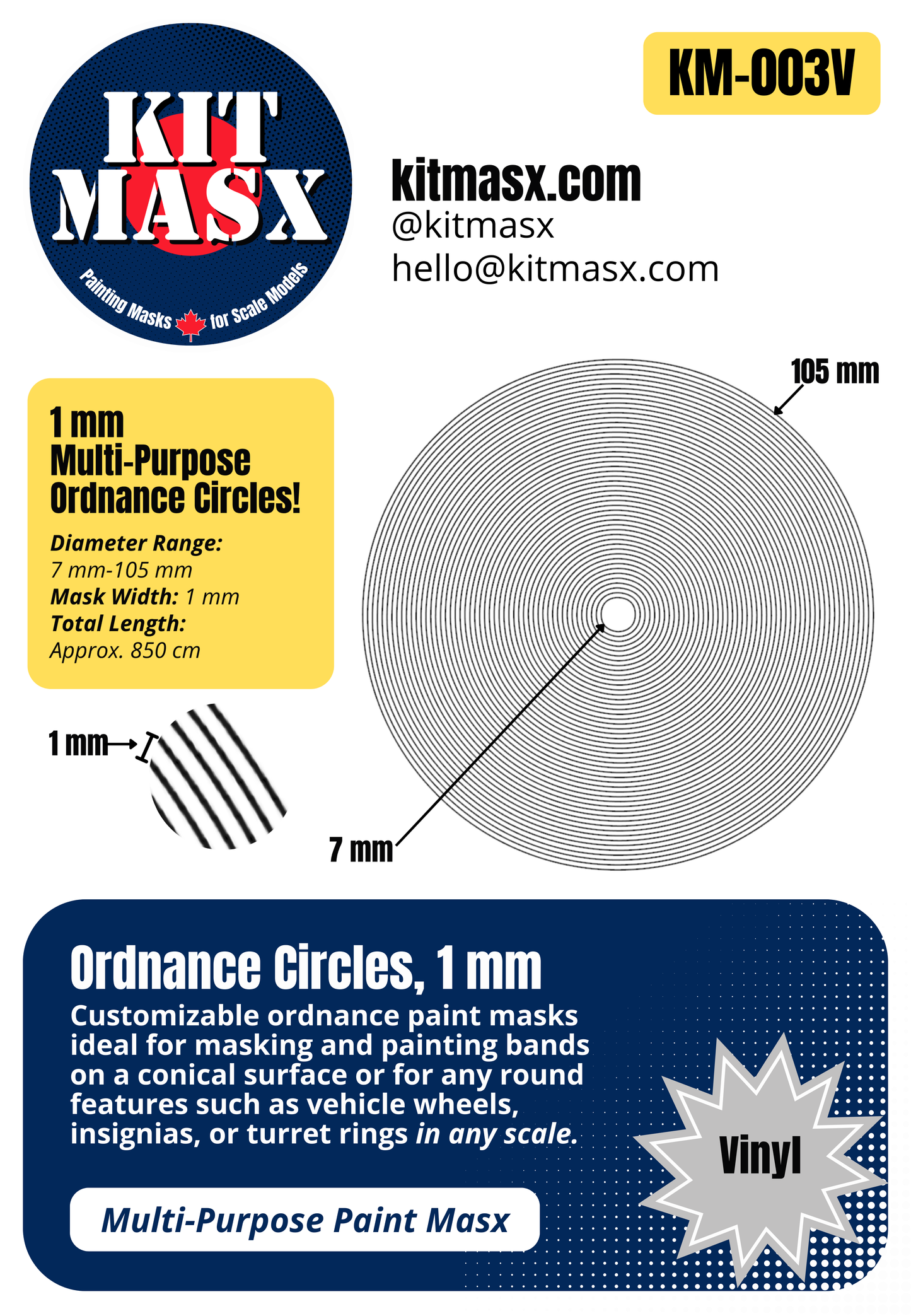 Ordnance Circles 1 mm or 2 mm Multi-Purpose Paint Masks, Any Scale