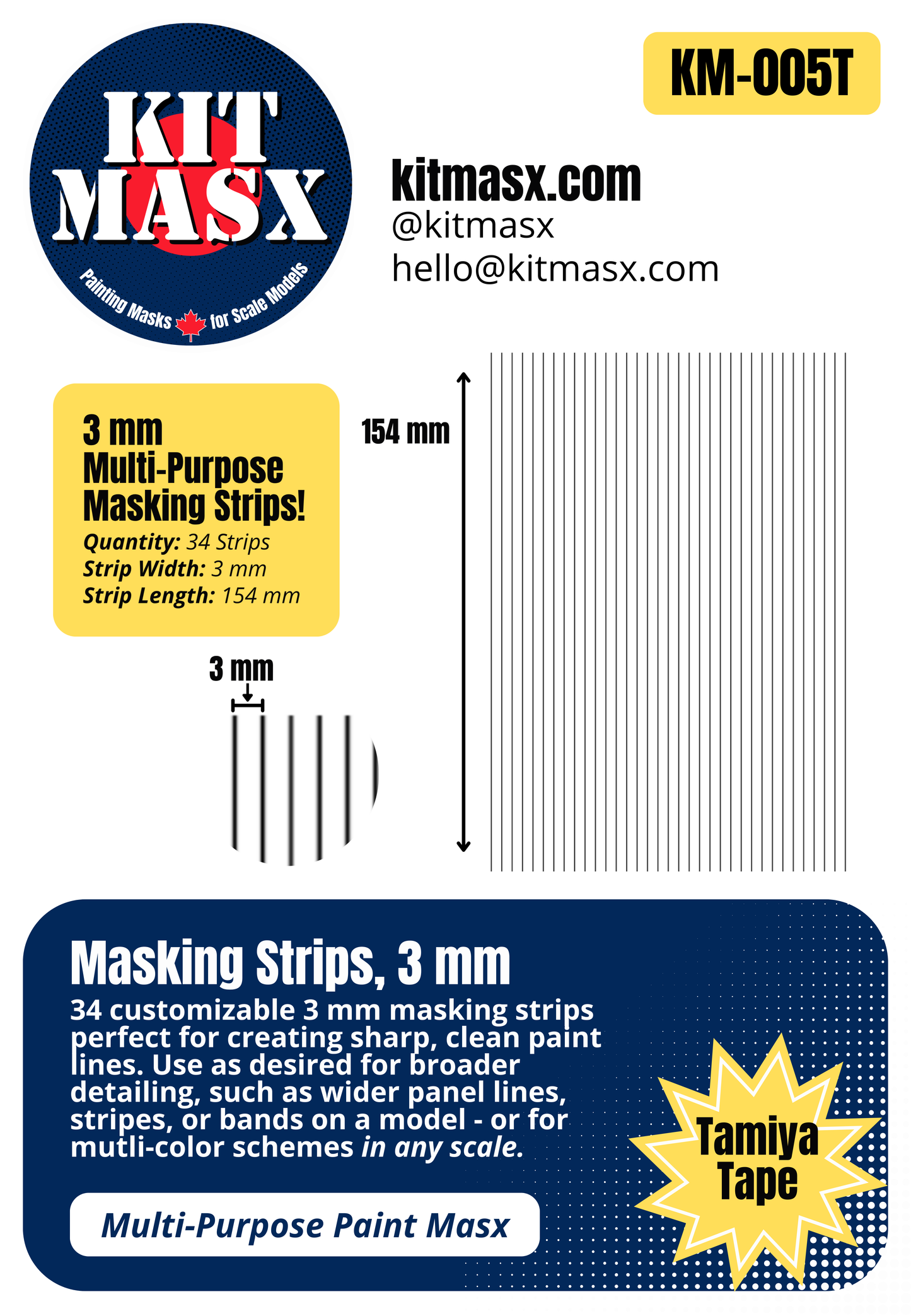 Masking Strips 2 mm, 3 mm, 4 mm Multi-Purpose Paint Masks, Any Scale
