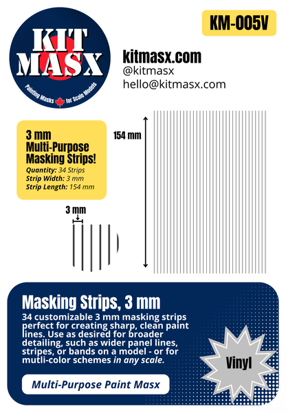 Masking Strips 2 mm, 3 mm, 4 mm Multi-Purpose Paint Masks, Any Scale