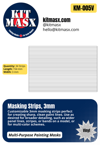 Masking Strips 2mm, 3mm, 4mm Multi-Purpose Paint Masks, Any Scale