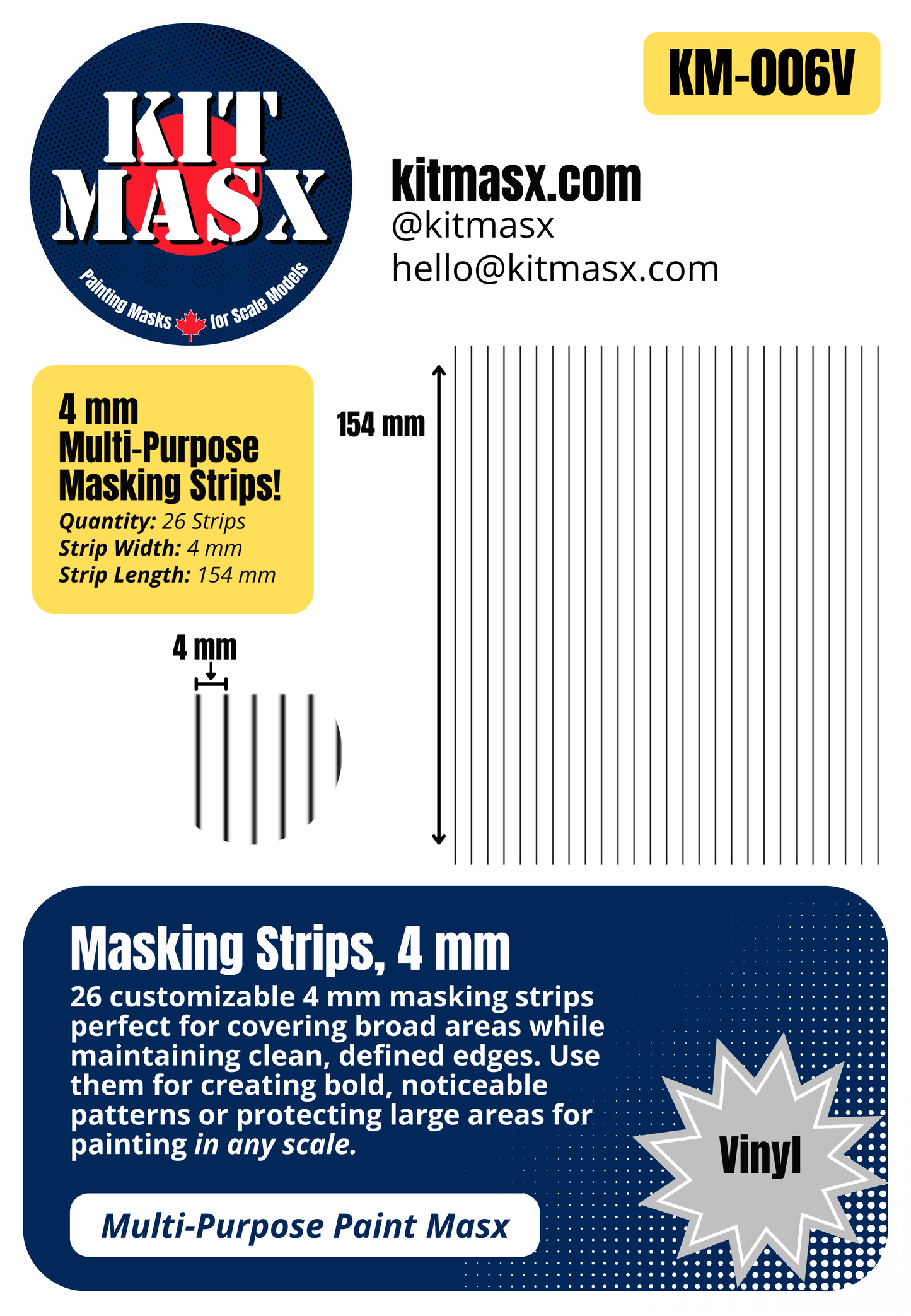 Masking Strips 2 mm, 3 mm, 4 mm Multi-Purpose Paint Masks, Any Scale