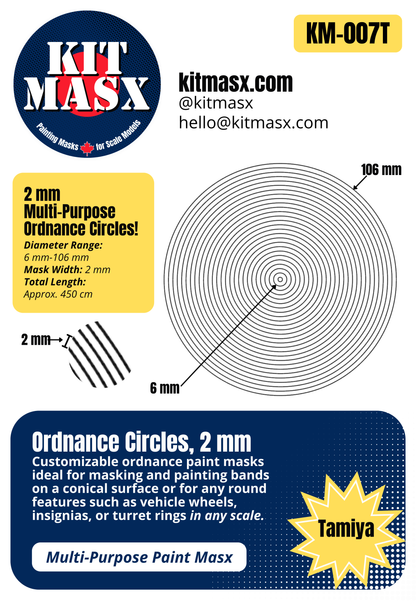Ordnance Circles 1 mm or 2 mm Multi-Purpose Paint Masks, Any Scale