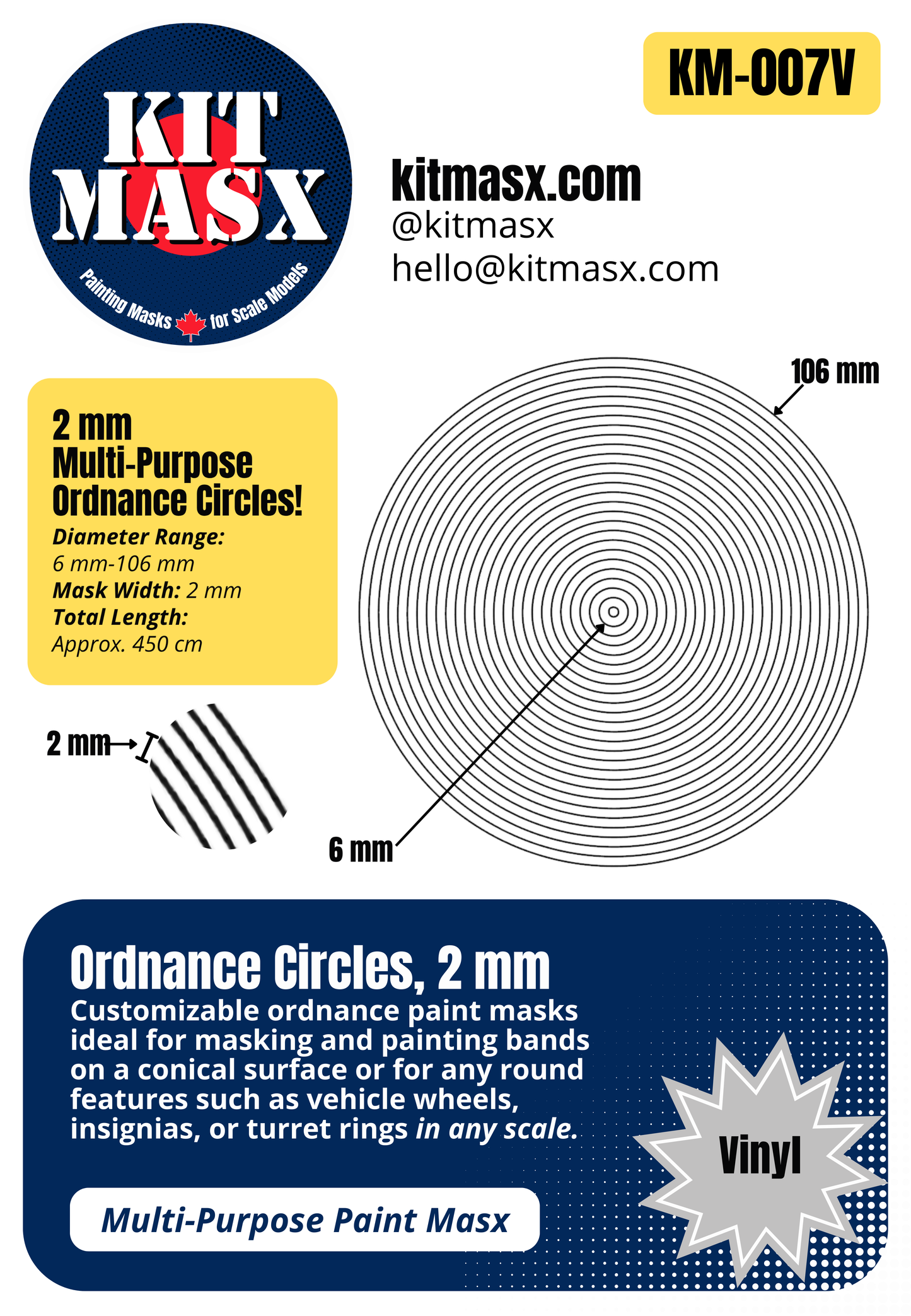 Ordnance Circles 1 mm or 2 mm Multi-Purpose Paint Masks, Any Scale