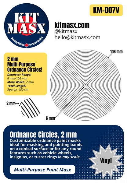 Ordnance Circles 1 mm or 2 mm Multi-Purpose Paint Masks, Any Scale