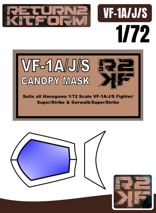 R2KF Hasegawa Macross VF-1A/J/S Valkyrie 1/72 Canopy Paint Masks, Kit # 65719 (VF-1A/J/S)