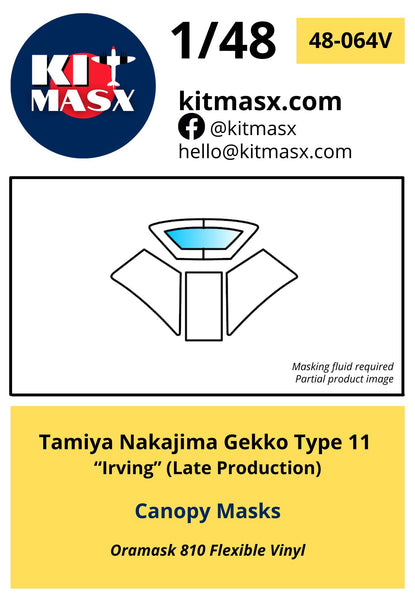 Tamiya Nakajima Gekko Type 11 "Irving" (Late Production) Canopy Masks Kit Masx 