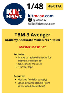 Academy, Accurate Miniatures, & Italeri TBM-3 Avenger Master Mask Set Scale Model Accessories Kit Masx 