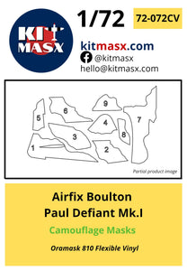 Airfix Boulton Paul Defiant Mk.I Camouflage Mask Set Camouflage Masks Kit Masx 