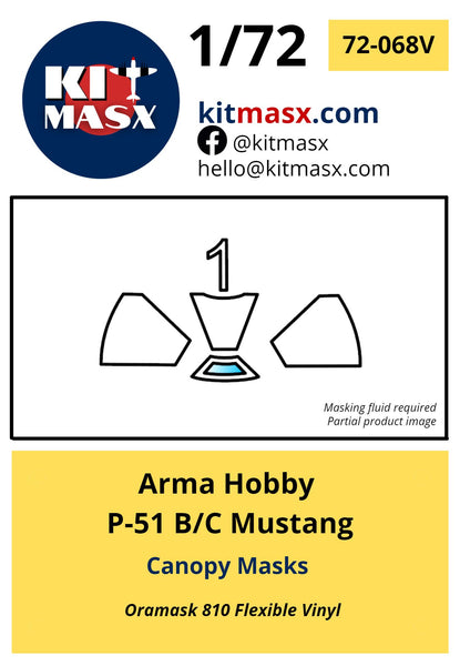 Arma Hobby P-51 B/C Mustang Canopy Masks Kit Masx 