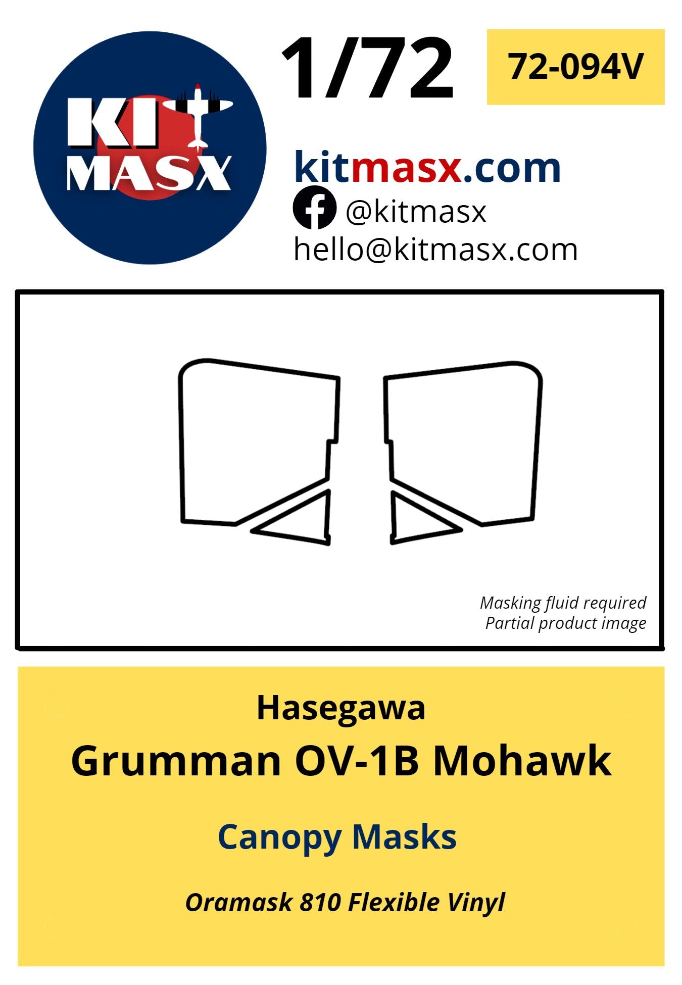 Hasegawa Grumman OV-1B Mohawk Canopy Masks Kit Masx 