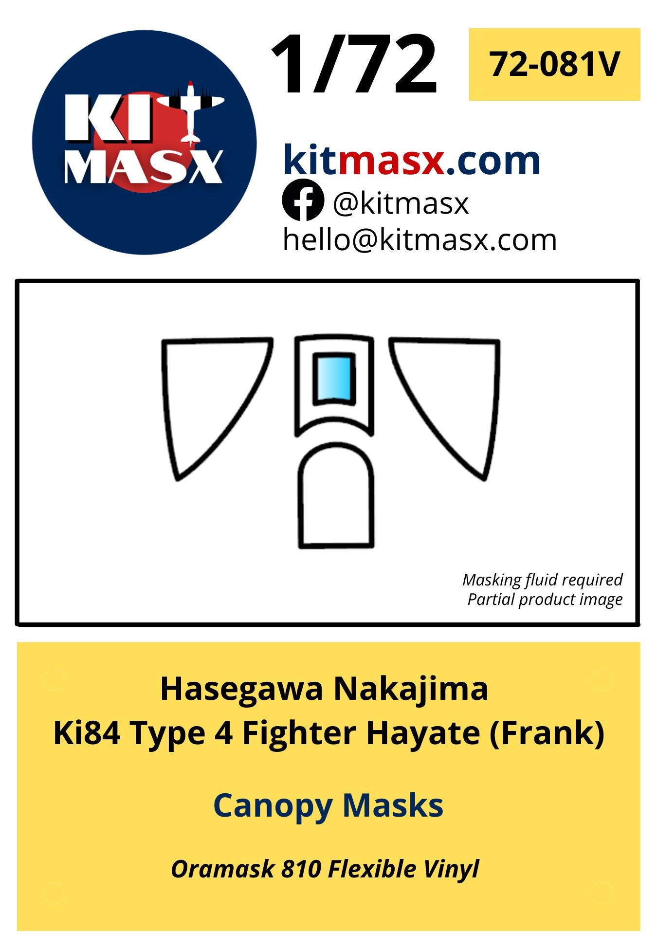 Hasegawa Nakajima Ki84 Type 4 Fighter Hayate (Frank) Canopy Masks Kit Masx 