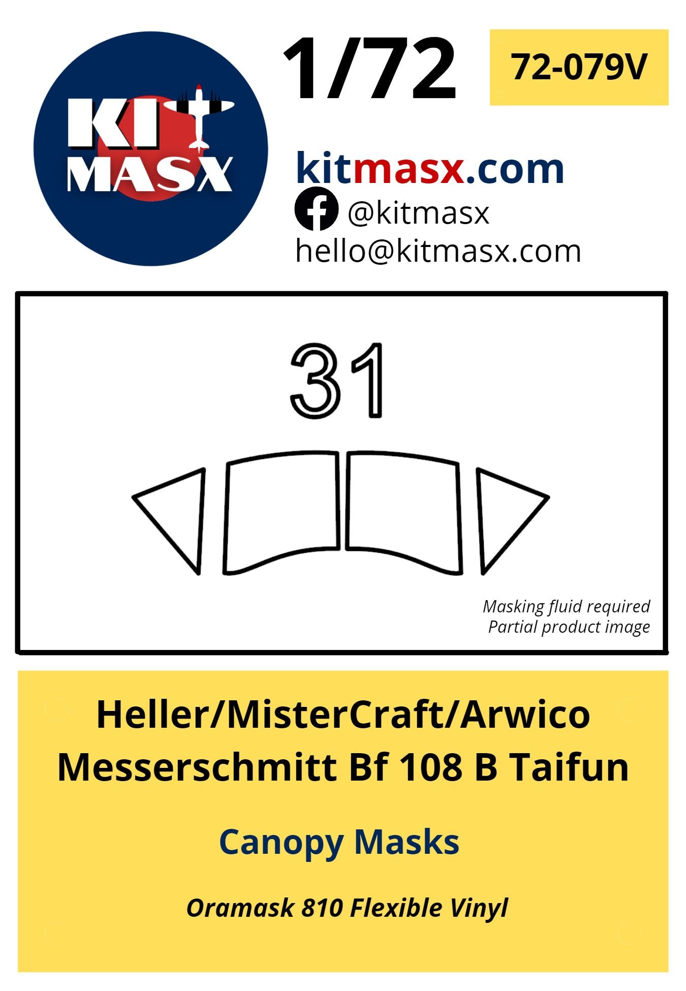 Heller/MisterCraft/Arwico Messerschmitt Bf 108 B Taifun Canopy Masks Kit Masx 