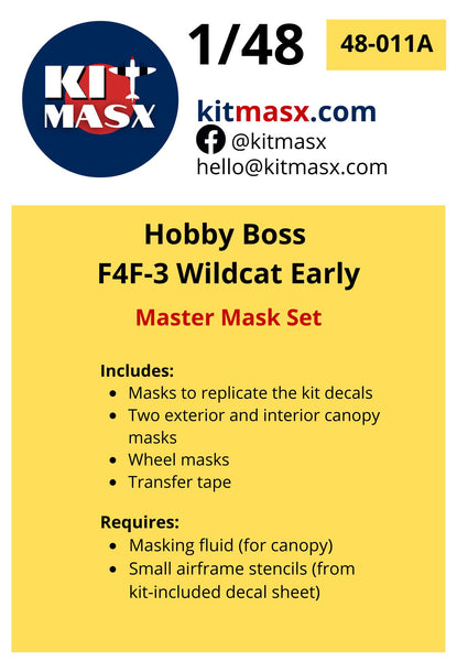 Hobby Boss F4F-3 Wildcat Early Master Mask Set Scale Model Accessories Kit Masx 