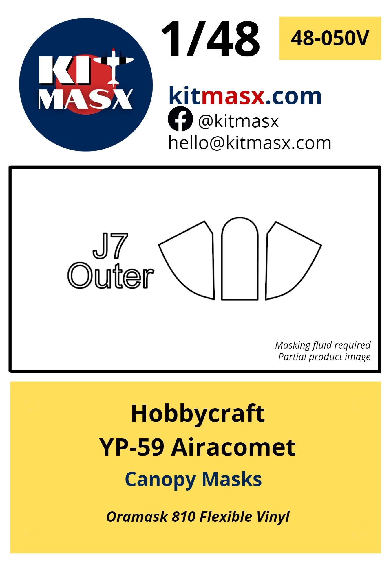 Hobbycraft YP-59 Airacomet Canopy Masks Kit Masx 