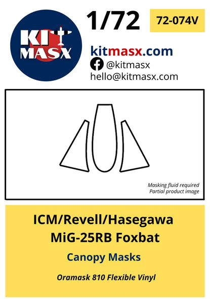 ICM/Revell/Hasegawa MiG-25RB Foxbat Canopy Masks Kit Masx 