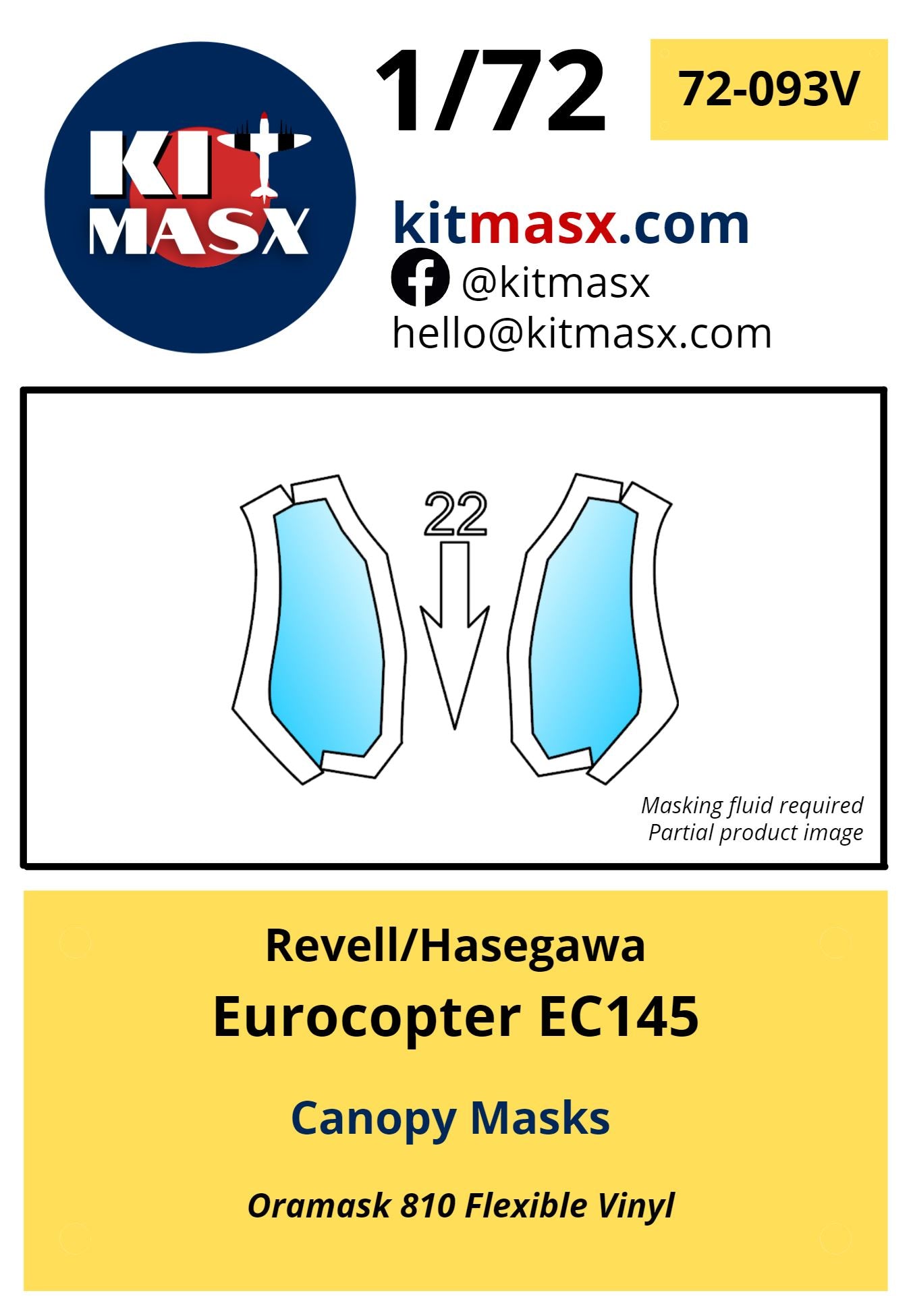 Revell/Hasegawa Eurocopter EC145 Canopy Masks Kit Masx 