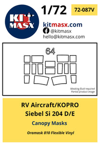 RV Aircraft/KOPRO Siebel Si 204 D/E Canopy Masks Kit Masx 