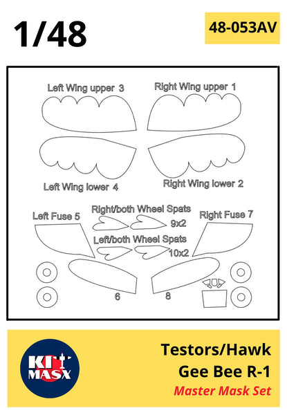 Testors/Hawk Gee Bee R-1 Master Mask Set Master Mask Set Kit Masx 